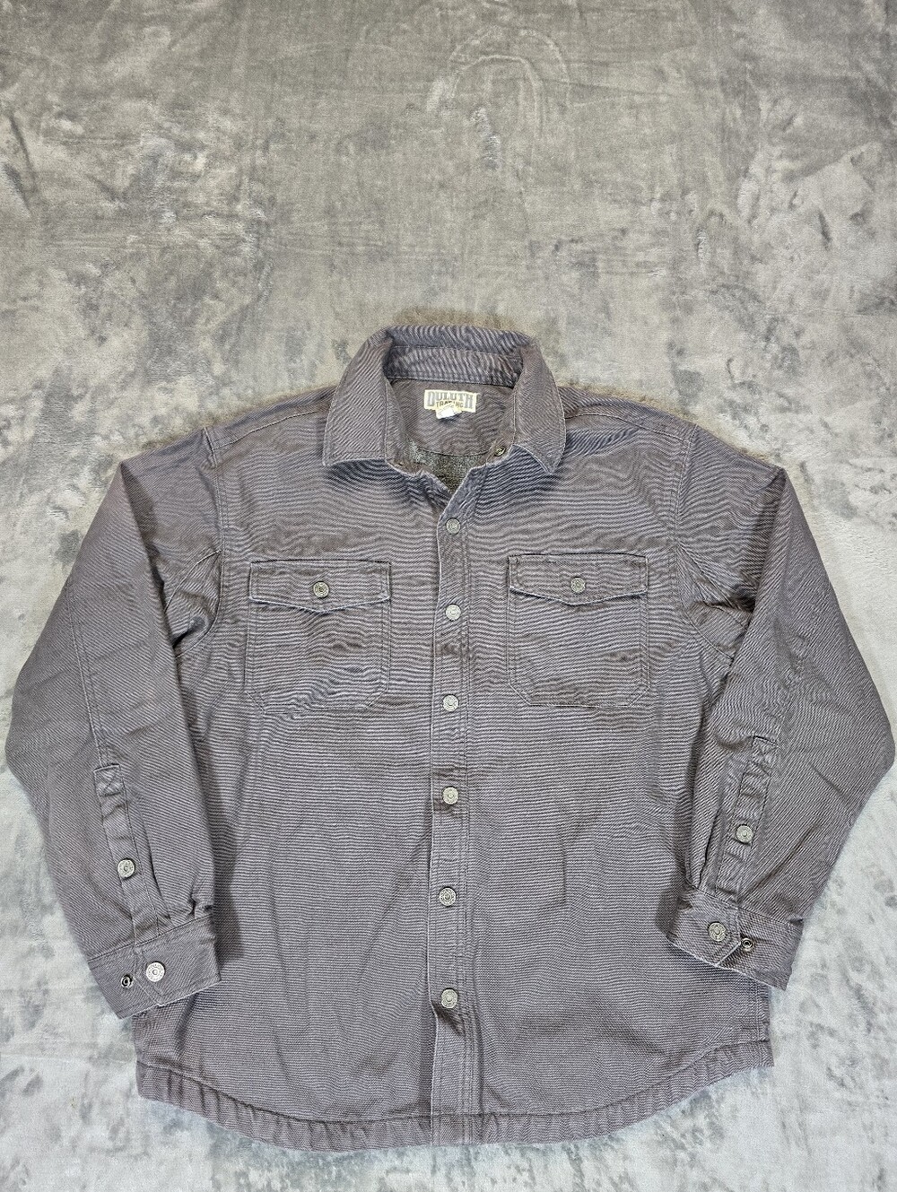 Duluth Trading Co Canvas Jacket Fleece Lined Size Large Gray Snap Button